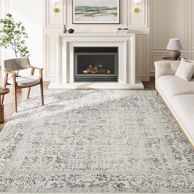PureCozy Taupe Area Rug 6x9 Machine Washable Vintage Living Room Distressed Non Slip Carpet Traditional Indoor Bedroom Retro Floral Accent Throw Large Rug for Office Kitchen Dining Room - Image 1