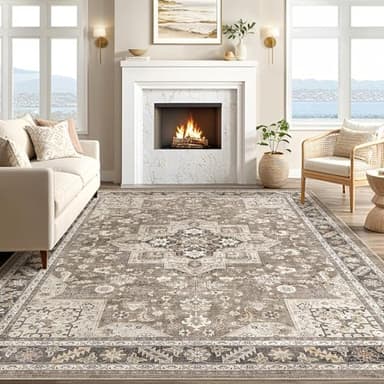 Vintage Living Room Area Rug 12x15 - Large Soft Washable Oriental Traditional Distressed Farmhouse Rugs for Bedroom - Indoor Floor Accent Carpet for Home Office House Decor - Brown - Image 5