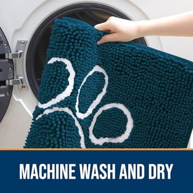 OLANLY Door Mat for Muddy Dog Paws 40x32, Absorbent Chenille Mud Doormat with Paw Print Design, Non-Slip Washable Doormat for Indoor Entryway, Quick-Dry Pet Bed Mats for Dirty Dogs, Atlantic Blue - Image 5