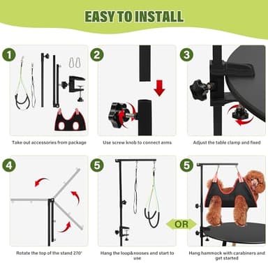 Dog Grooming Arm with Pet Grooming Hammock, getlstub 35" Pet Grooming Table Arm with Adjustable No Sit Haunch Holders, Dog Grooming Stand with Loop Noose for Small and Medium Pets - Image 7