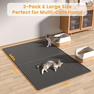 Pieviev 2 Packs Cat Litter Mat Double Layer Waterproof Urine Proof Trapping Mat (30''X24'', Black) - Image 6