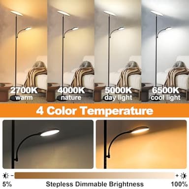 marctronic Floor Lamps for Living Room, 44W/4500LM Super Bright 2 in 1 LED Floor Lamp with Remote, Stepless Dimmable, 69" Tall Standing Floor Lamp with Bendable Reading Light for Bedroom Office - Image 5