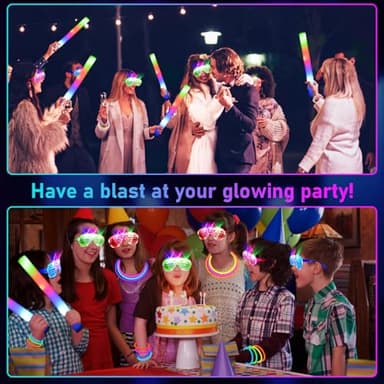 SHQDD 236PCS Glow in the Dark Party Supplies, 18 PCS Foam Glow Sticks, 18 PCS LED Glasses, 100PCS Glow Sticks Bracelets and 100 PCS Connectors for Glow Party, Wedding, Concert, Raves and Birthday - Image 6