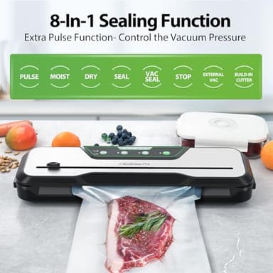 Automatic Food Vacuum Sealer Machine | Beelicious Pro 80KPa 8-In-1 Food Vacuum Saver with Starter Kits | 15 Bags, Pulse Function, Moist & Dry Mode and External VAC for Jars and Containers - Image 3