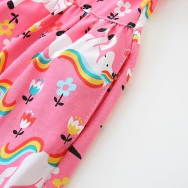 Little Girl Summer Dress Clothes Unicorn Easter Rainbow Short Sleeve Casual Twirly Tiered Swing Smocking Dresses Playwear Sundress Clothing Outfits Pink Horses 6-7 Years - Image 6