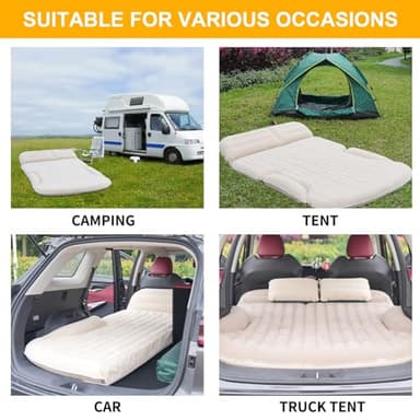 KMZ SUV Air Mattress Thickened and Double-Sided Flocking Travel Camping Bed with 2 Pillows & Electric Pump Dedicated Mobile Cushion Inflatable Bed for SUV Trunk and Rear Seat (Beige and Coffee) - Image 5