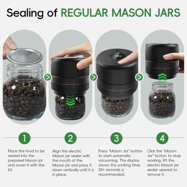 Wothfav Mason Jar Vacuum Sealer Kit, Electric Sealer for Wide, Regular Mouth Mason Jars, Portable Vacuum Sealer for Jars, Birthday Gifts for Her, Gifts for Mom, Grandma - Image 4