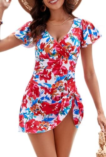 Eagerbuy Women's One Piece Swimdress Swimsuits for Women Tummy Control Swim Dresses Skirt Ruffled Bathing Suit - Image 1