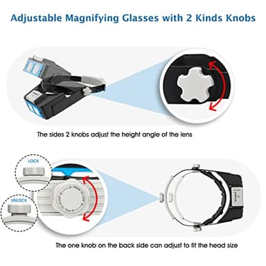 Dilzekui Headband Magnifier with LED Light, Rechargeable Head Mount Magnifier 1.5X to 3.5X, Opitcal Magnifying Glass with Lens, Jewelers Optivisor Hobbies Visor Manifying Glasses for Close Work - Image 4