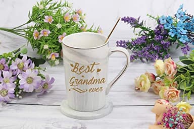 Best Grandma Ever Mug Coffee Gifts Birthday Mothers Day for from Granddaughter Grandson Grandchildren Grandkids 14 Ounce Gift Box with Spoon and Mat Gray - Image 4