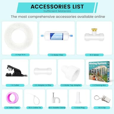 Misting System for Outside Patio 50Ft (15M), 15 Nozzles Outdoor Misting System, Backyard Water Mister Kit for Garden, Greenhouse, Umbrella, Gazebo, Trampoline - Image 7