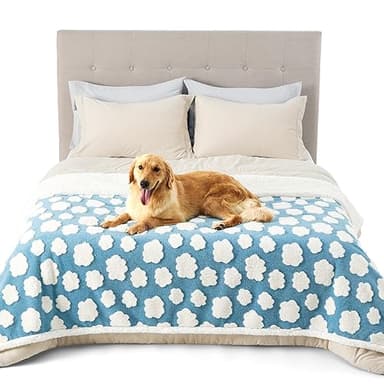 LE SURE Waterproof Dog Blanket for Large Dogs - Washable Double Sided Dog Blankets with Warm Jacquard Shag and Soft Sherpa Fleece, Pet Cat Blanket for Bed Protection, 3D Textured Cloud, Blue - Image 7