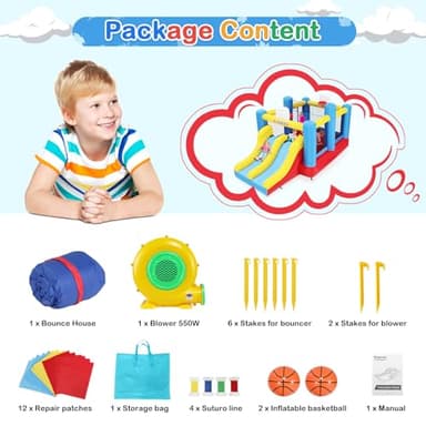 Big Bounce House for Kids 8-12 Girls/Boys Gifts, 15ft Ball Game Inflatables Bouncy House with Double Slide 3-12 Bouncy Castle with Blower, Jump House with Slide, Double Basketball Hoop - Image 7