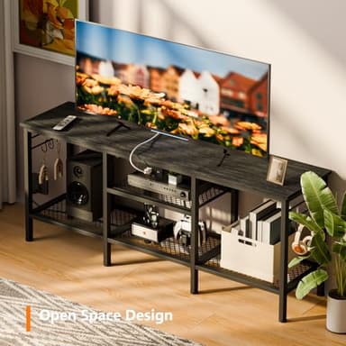 Furologee TV Stand with Power Outlets, Entertainment Center with Open Storage Shelves for TVs up to 55 Inch, Media Console Table with Soundbar Shelf for Living Room, Bedroom, Black Oak - Image 6