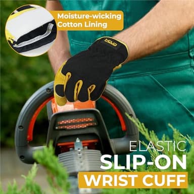 HANDLANDY Men Leather Gardening Gloves, Utility Work Gloves for Mechanics, Construction, Driver, Dexterity Breathable Design Large - Image 4