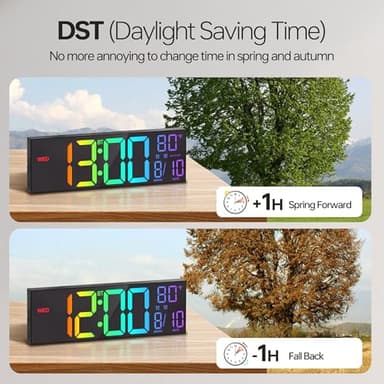 JALL 16.2" Large Digital Wall Clock with Seconds, Bluetooth Sync, Alarm Big LED, RGB Color, DST Temperature for Classroom Bedroom Garage Gym, Mount, Xmas, Birthday Gift for Aged Elderly Mother Father - Image 7