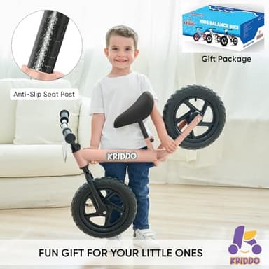 KRIDDO Toddler Balance Bike 2 Year Old, Age 24 Months to 5 Years Old, 12 Inch Push Bicycle with Customize Plate (3 Sets of Stickers Included), Steady Balancing, Gift Bike for 2-3 Boys Girls, Pink - Image 4