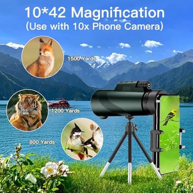 10X42 HD Monocular for Adults, Military Grade Compact Monocular Telescope with BAK-4 Prism & FMC Lens & Smartphone Holder & Tripod, Stargazing Hunting Bird Watching, Camping Hiking Travel Accessories - Image 5