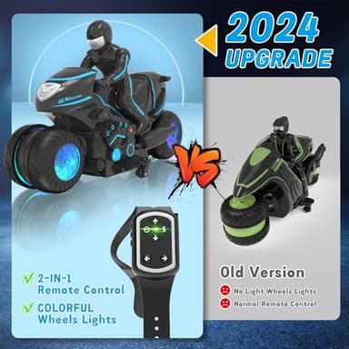 Eulogia Remote Control Motorcycle Toys New Upgraded RGB Wheels Lights, RC Motorbike with 2-in-1 Remote, Gesture Sensing Stunts Dirt Bike, 360° Rotating High Speed Motocross Car for Boys Girls Gift - Image 3