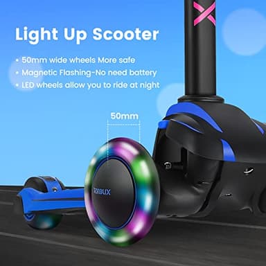 TONBUX Kids Scooter for Age 3-12, Toddler Scooters with 4 Adjustable Heights, Light Up 3-Wheels Scooters, Shock Absorption Design, Lean to Steer, Balance Training Scooter for Kids - Blue - Image 5
