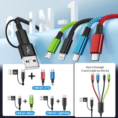 Travel 4 in 2 Multi Charging Cable with Dual Type-C, USB A/USB C Chargers for Multiple Devices, Multiple Charger Cord Compatible with Most Cell Phones/Tablets and More (1Pack, 5FT - Image 5