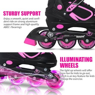MammyGol Adjustable Inline Skates for Girls Kids Boys Youth with Light up Wheels, Rose Red Beginner Blades Roller Skates for Boys Size 5 6 7 8 Ages 4-12 - Image 3