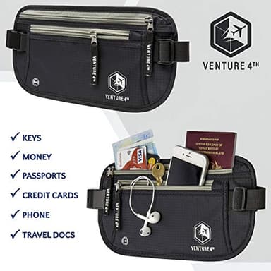 VENTURE 4TH Travel Money Belt - Slim Passport Holder RFID Blocking Travel Pouch to Protect Cash, Credit Cards and Travel Documents (Black) - Image 7