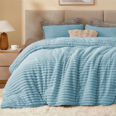 BEDELITE Fleece Twin Comforter Set -Super Soft & Warm Fluffy Light Blue Bedding, Luxury Fuzzy Heavy Bed Set for Winter with 1 Pillow case - Image 1