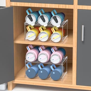Stackable Water Bottle Organizer for Cabinet,4 Pack Water Bottle Holder for Stanley Yeti 40 oz Bottle Shelf,Clear Tumbler Storage Organizer,Wine Rack,Cup Organizer for Kitchen Cabinets Counter Pantry - Image 5