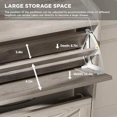 Maupvit Shoe Cabinet with 2 Flip Drawers, Freestanding Shoe Cabinet Organizer with Metal Legs, Shoes Storage Cabinet for Entryway, Narrow Shoe Rack Cabinet, Washed Gray - Image 6