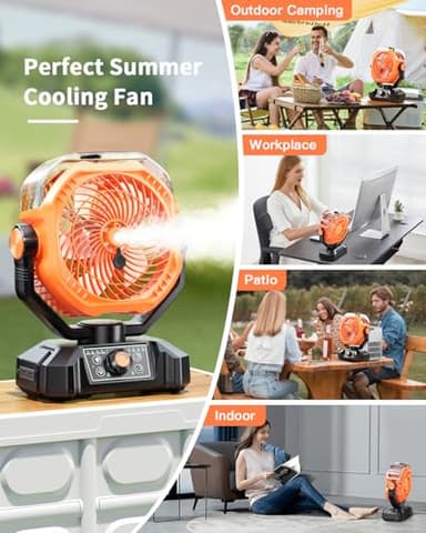 coldSky Portable Misting Fan, 10000mAh Rechargeable Camping Fan with Mist, 360mL Water Tank, 9-19H Runtime, Dual Mist Modes, LED Lights, 8 Speeds for Camgping/Travel/Beach/Golf/Tent/Office (Orange) - Image 7