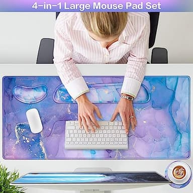 4-in-1 Mouse Pad with Wrist Rest Set Purple,35.4×15.7in Large Gaming Mouse Pad+Keyboard Wrist Rest+Wrist Mousepad+Cup Pad,Ergonomic Mouse Pads,Anti-Slip,Waterproof Keyboard Pad for Home Office - Image 2