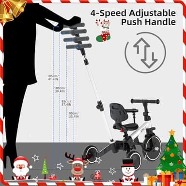 XJD Toddler Bike, 6 in 1 Folding Toddler Tricycle for 1-4 Year Old with Parental Control Handle, Balance Bike with Removable Pedal, Backrest, Adjustable Seat and Handle, First Birthday Gifts (White) - Image 3