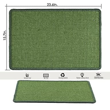 Pethave Cat Scratcher Mat, 23.6x15.7inch Natural Sisal Cat Scratchers for Indoor Cats with Velcro,Stick on Floor Cat Wall Scratcher,Horizontal Cat Scratch Mat Protect Furniture (Green Color) - Image 2