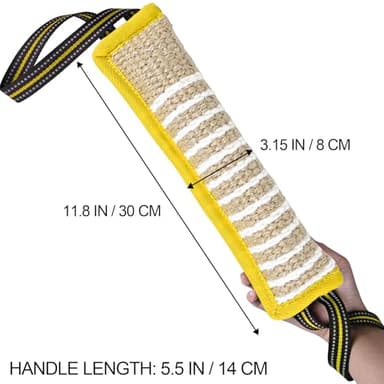 ToLanbbt Dog Tug Toy Bite Jute Pillow Pull Toy with 2 Strong Handles Perfect for Tug of War, Puppy Interactive Play, Tear Resistant Bite Training for Small Medium Large Dogs (Yellow-Bright Line) - Image 2