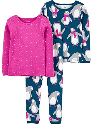 Simple Joys by Carter's Baby 3-Piece Snug-fit Cotton Holiday Pajama Set, Navy Penguin/Pink Dots, 12 Months - Image 1