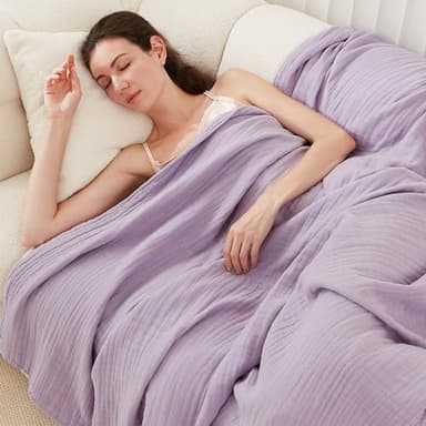 EMME Cotton Blanket Queen Size for Bed Soft Large Muslin Bed Blankets 90"x90" Lightweight Breathable All Season Gauze Blanket, Lavender - Image 5