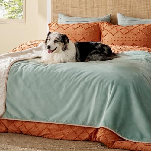 Bedsure Waterproof Blanket for Bed - Sherpa Fleece Waterproof Dog Blankets for Large Dogs, Pet Blankets for Bed/Couch/Dog Crate, Soft Plush Reversible Furniture Protector, Twin, 80"x60", Light Green - Image 1