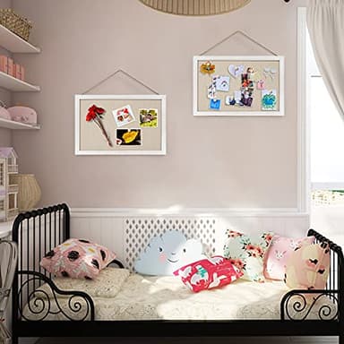 Miratino 2-Pack Cork Board with Linen 16x11 inch Bulletin Board Office Decor Hanging Pin Wood Framed Display Picture Vision Board Light for Wall School Office Bedroom 20-Pushpin Vintage White - Image 4