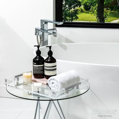 Modern 16"x12" Rectangle Acrylic Lucite Plastic Decorative Serving Tray with Silver Stainless Steel Metal Handles for Home Decor Ottoman Coffee Table Food Fruits Lap Vanity Perfume by Home Redefined - Image 4