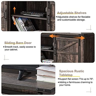 OKD Farmhouse TV Stand for 75 Inch TV with Sliding Barn Door, Rustic Wood Entertainment Center Large Media Console Cabinet Long Television Stands for 70 Inch TVs, Dark Rustic Oak - Image 2