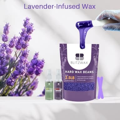 BLITZWAX 2.5lbs Hard Wax Beads for Hair Removal Lavender Waxing Beans for Sensitive Skin, Face, Eyebrows, Brazilian, Legs and Bikini - with 2 Silicone Sticks and 2 Wax Oils for Home and Salon Use - Image 8