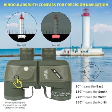 BOSTRON 10X50 Marine Binoculars for Adults with Rangefinder & Compass, Phone Adapter, Military IPX7 Floating Waterproof Binoculars with BAK4 Prism FMC Lens for Sailing Boating Navigation Bird Watching - Image 5