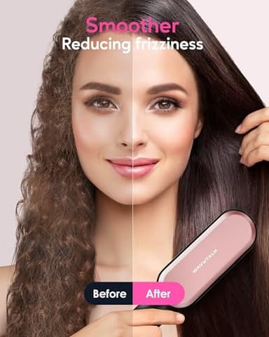 Wavytalk Hair Straightener Brush,Sleek Sweep Ionic Straightening Brush with 6 Temperature Adjust, Anti-Scald Ceramic Hair Straightener Comb Fast Heating for Home Salon, Dual Voltage, Rose Gold - Image 2