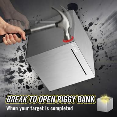 hizgo Piggy Bank for Adults Stainless Steel Savings Bank to Help Budget and Save Must Break to Access Money（4.72 inch） - Image 4