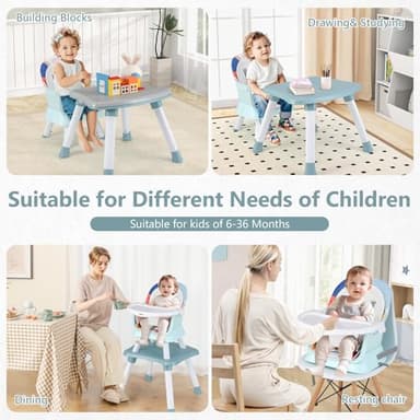 INFANS 8 in 1 Baby High Chair, Convertible Highchair for Babies and Toddlers, Infant Dining Booster Seat, Building Block Table, Kids Stool Table Chair Set with Removable Tray (8 in 1, Baby Blue) - Image 4