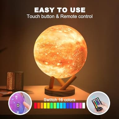 GROPINFLY Moon Lamp Galaxy Lamp 6 inch 16 Colors LED 3D Moon Light, Remote & Touch Control Lava Lamp Moon Night Light Gifts for Girls Boys Kids Women Birthday - Image 4