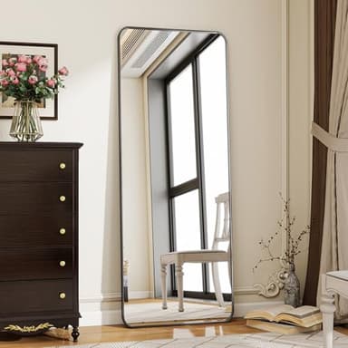 BEAUTYPEAK Black Full Length Mirror, 56"x21" Rounded Corner Floor Mirror Standing Hanging or Leaning Against Wall, Suitable for Bedroom or Dressing Room - Image 1