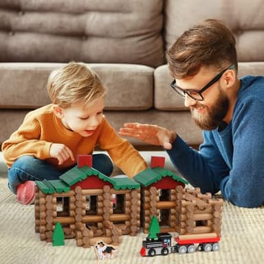 Wondertoys 208 Pcs Wooden Log Set - Classic Building Logs Ages 3+ - Best Retro Building Gift Set for Boys - Creative Construction Engineering Educational Gifts - Image 8