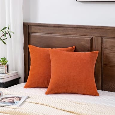 GAWAMAY Decorative Chenille Throw Pillow Covers 24x24 Inch Pack of 2, Soft Square Couch Pillow Cover for Sofa Cushion Living Room Bedroom Solid Dyed Pillowcases Burnt Orange 60x60cm (ONLY Covers) - Image 6
